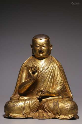 Qing Dynasty, bronze gilt master sitting statue