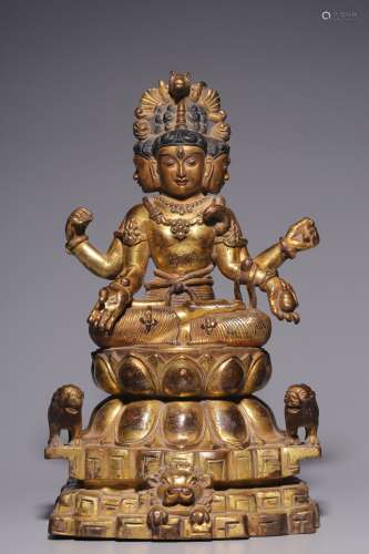Qing Dynasty, bronze gilt Buddha mother sitting statue on th...