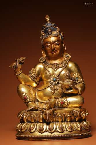 Qing Dynasty, bronze gilt inlaid treasure Buddha mother sitt...