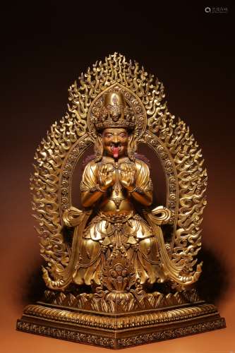 Bronze gilt statue of zakiram, goddess of wealth, qing Dynas...