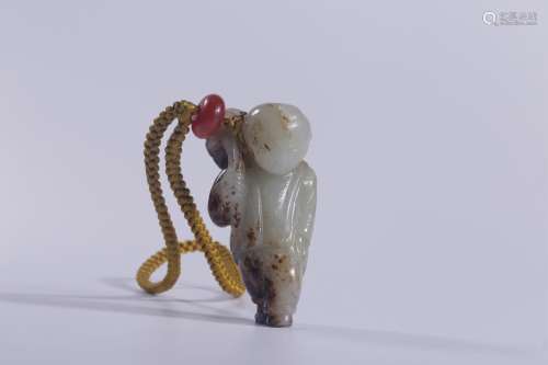 Qing Dynasty, Hetian white jade seed with leather children's...