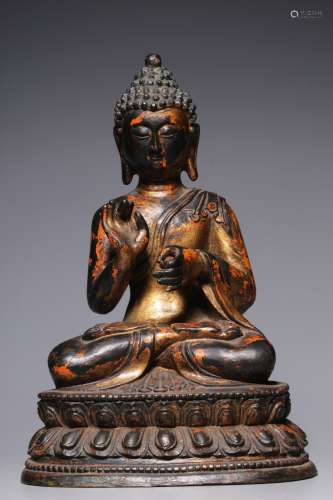 Ming Dynasty, bronze lacquer gold sakyamuni sitting statue