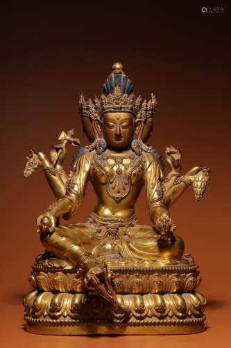 Qing Dynasty, bronze gilt Buddha mother sitting statue