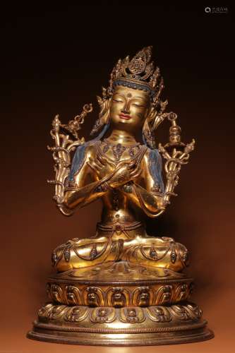 Qing Dynasty, bronze gilt inlaid treasure king Kong always h...
