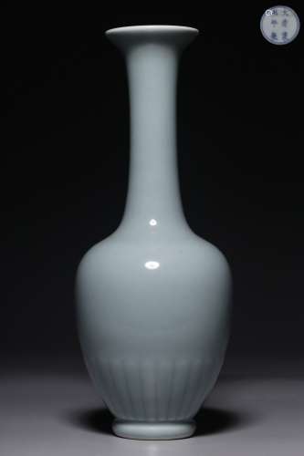 Long neck vase with azure glaze and chrysanthemum petal patt...