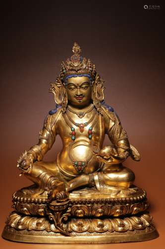 Qing Dynasty, bronze gilt gold inlaid treasure huang God of ...