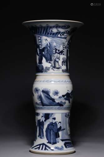 Qing Dynasty, blue and white figure story figure flower vase