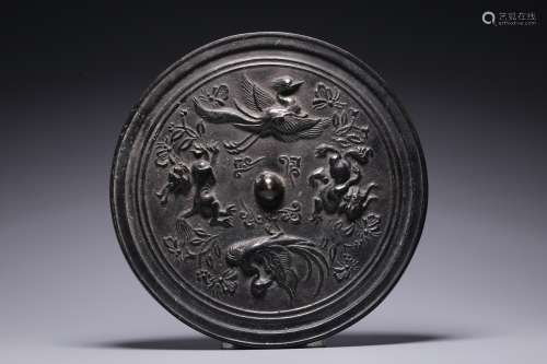 Bronze black lacquer bronze mirror of the ancient Four gods