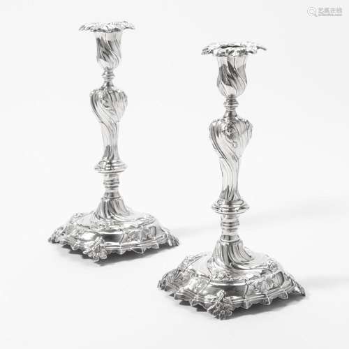 A PAIR OF DUTCH SILVER CANDLESTICKS MARK OF JAN COOLHAAS II,...