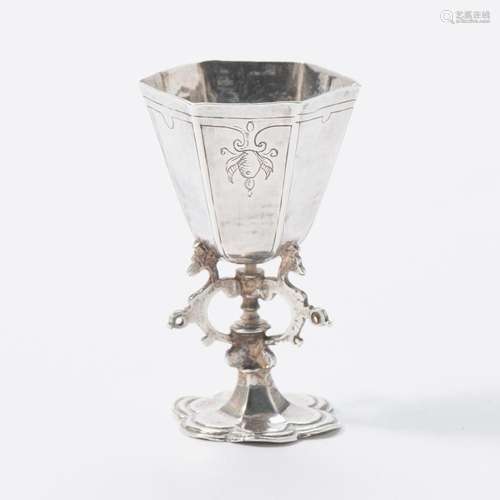 A DUTCH SILVER MINIATURE HEXAGONAL BEAKER APPARENTLY UNMARKE...