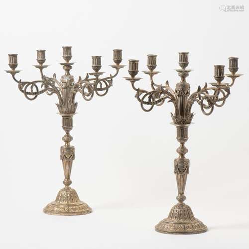 A PAIR OF DUTCH SILVER-GILT FIVE-LIGHT CANDELABRA MARK OF FA...