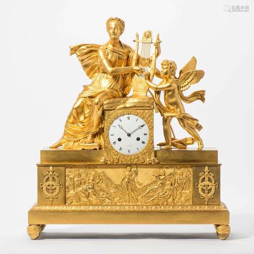 A LARGE FRENCH EMPIRE ORMOLU MANTEL CLOCK CIRCA 1820