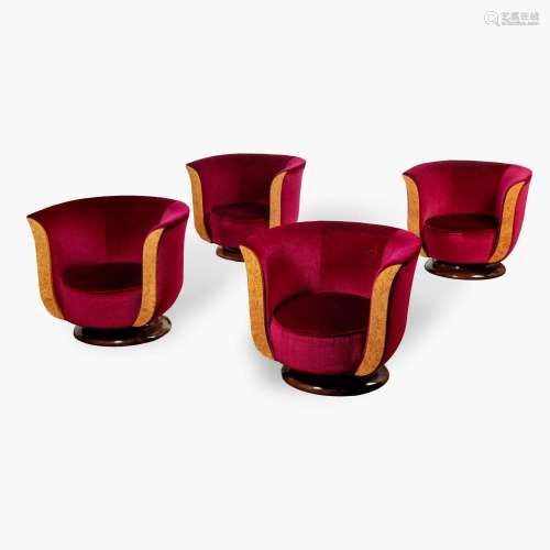 A SET OF FOUR ART DECO STYLE TULIP CHAIRS BY HOTEL LE MALAND...