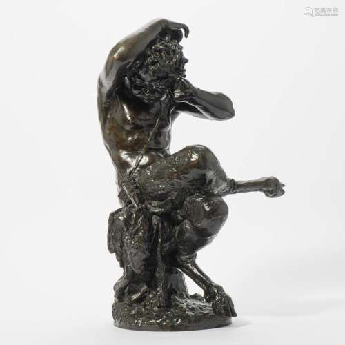 A BRONZE FIGURE OF SATYR AFTER CLAUDE MICHEL LATE 19TH CENTU...
