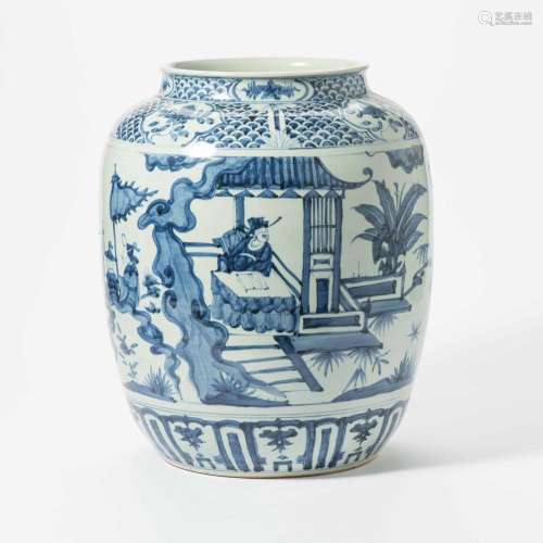 A LARGE CHINESE BLUE AND WHITE JAR MING DYNASTY, 17TH CENTUR...