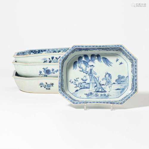 A SET OF FOUR CHINESE BLUE AND WHITE DEEP OCTAGONAL SERVING ...