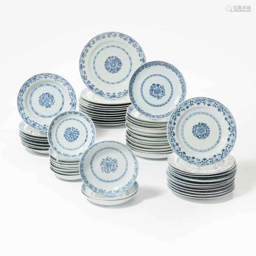 A CHINESE BLUE AND WHITE PART DINNER SERVICE QIANLONG PERIOD...