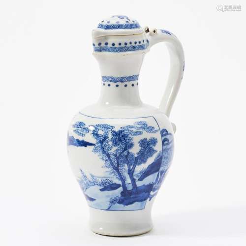A CHINESE BLUE AND WHITE EWER AND COVER TRANSITIONAL PERIOD,...