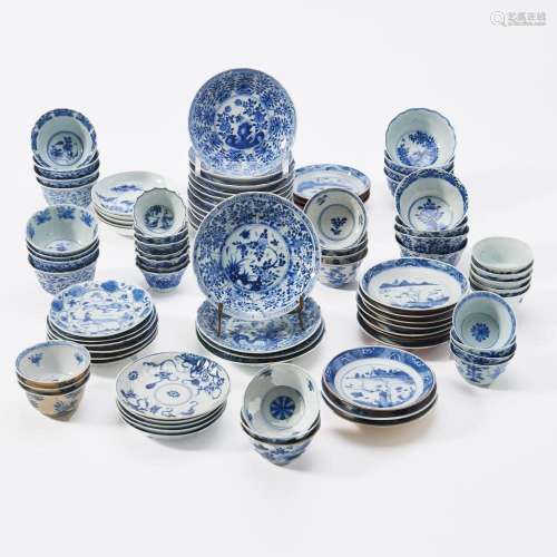 A COLLECTION OF CHINESE BLUE AND WHITE CUPS AND SAUCERS KANG...