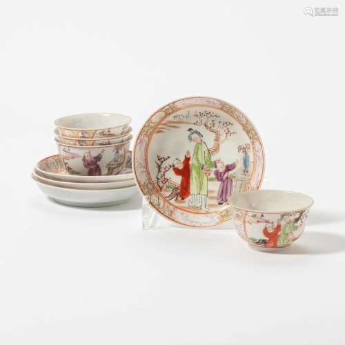 A SET OF FOUR CHINESE FAMILLE ROSE CUPS AND SAUCERS 18TH/ 19...