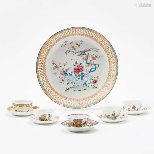 A COLLECTION OF CHINESE FAMILLE ROSE CUPS AND SAUCERS AND A ...