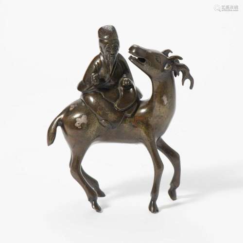 A CHINESE BRONZE TWO-PART 'SHOULAO AND DEER' CENSER ...