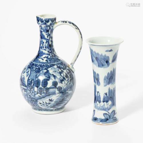 A JAPANESE ARITA BLUE AND WHITE JUG AND VASE LATE 17TH CENTU...