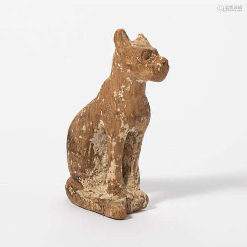 A WOODEN SEATED FIGURE OF BASTET EGYPT, LATE PERIOD-PTOLEMAI...