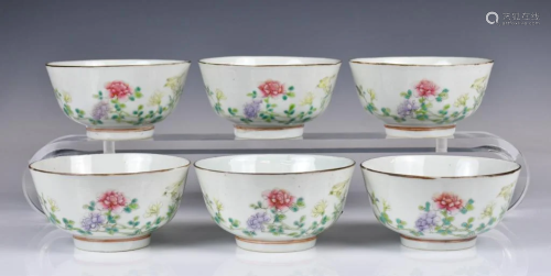 A Set of Six Famille Rose Bowls Tongzhi Mark
