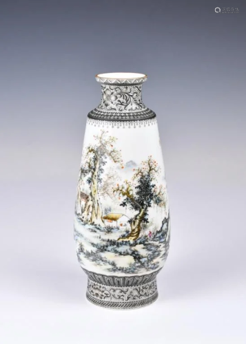 A Famille Rose Vase After Wang Xiaoting (1906-1970