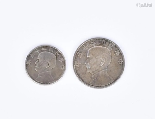 A Group of Two Republic of China Silver Coins, 193