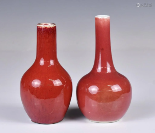 Two Small Red Glazed Vases, Qing