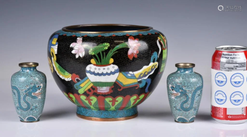 A Pair of Cloisonne Vases and A Jar Late Qing