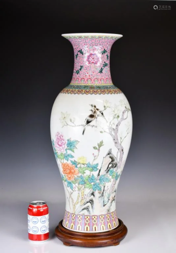 A Large Famille Rose Porcelain Vase w/ Stand 1950-