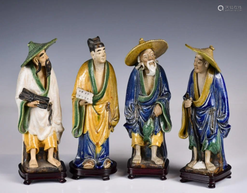 A Group of Four Shiwan Porcelain Sculptures 19thC