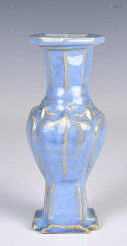 A Small Blue-Glazed Lobed Vase