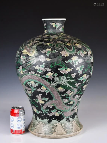 A Large Famille-Noire Dragon & Phoenix Vase