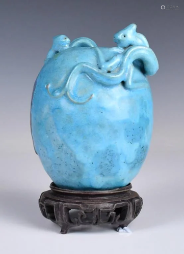 A Blue-Glazed Vase w/ Stand