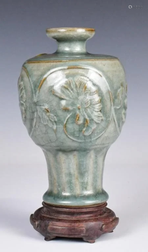 A Celadon Glazed Inlaid Vase w/ Stand