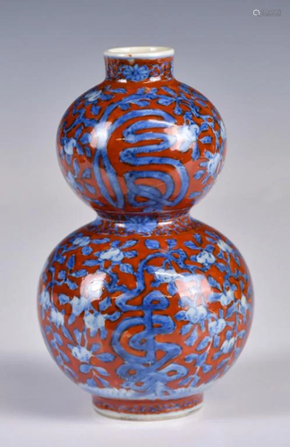 An Iron-Red & Under-Glaze Blue Gourd Vase Wanli Mk