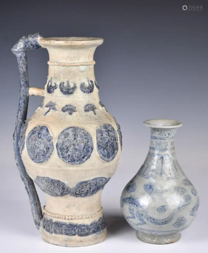 A Blue & White YuHuChun Vase & A Ewer