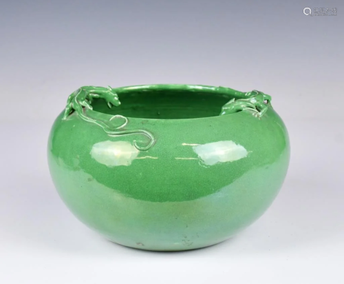 A Crackle Green Glaze Waterpot