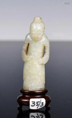 A Jade Carved Figure with Stand Ming