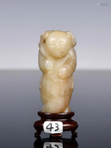 A Jade Carved Figure with Stand Qing
