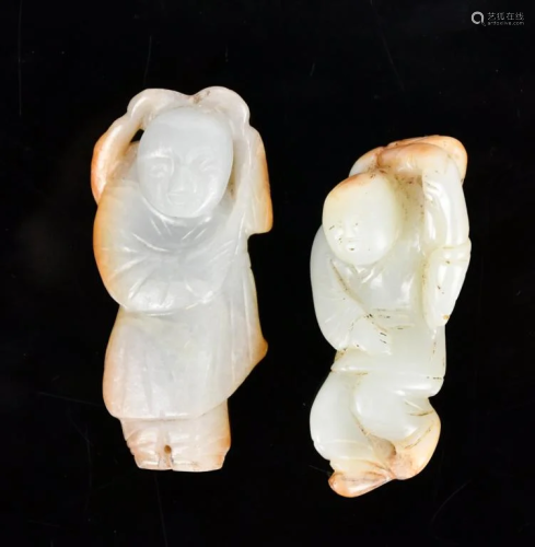 Two Boy Figure Jade Carvings Qing