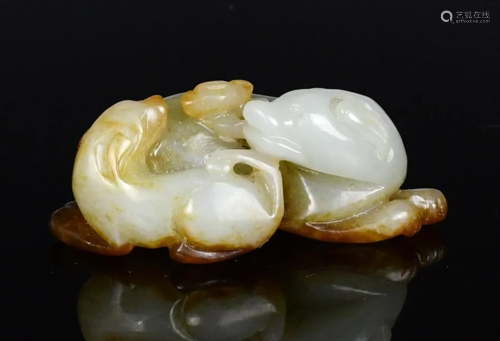 A Jade Carved Fortune Beasts Qing