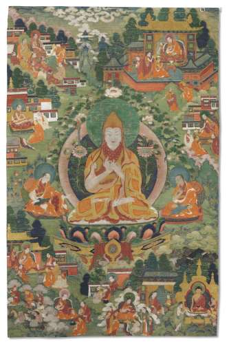 西藏 十八世紀 宗喀巴坐像唐卡
