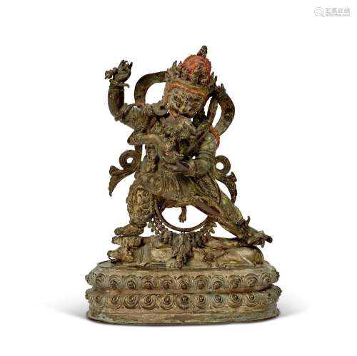 西藏 約十五世紀 銅紅閻魔敵及佛母立像