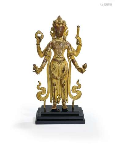 尼泊爾 約十六世紀 鎏金銅毗溼奴立像