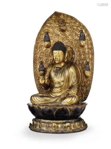 日本 明治時代 木漆金佛陀坐像